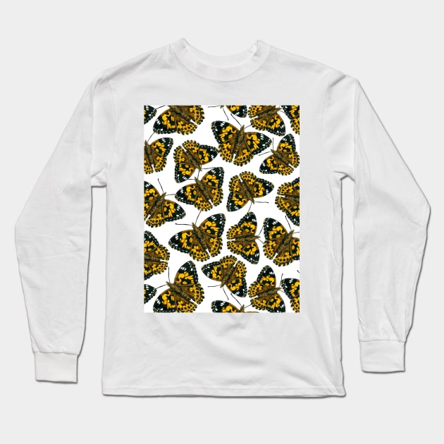 Painted lady butterfly pattern Long Sleeve T-Shirt by katerinamk